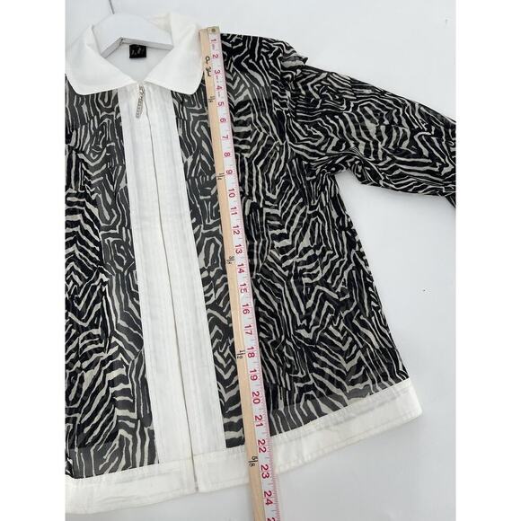 Jackets Galore Vintage Jacket Womens Small Black White Sheer Striped Zebra Zip - Picture 15 of 16